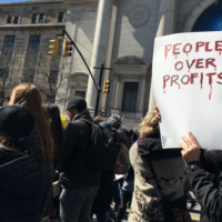 March for Our Lives 24 March 2018 in NYC, People Over Profits sign, Central Park West, AMNH, Manhattan