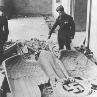 | By April 1945 troops of the antiHitler coalition had liberated most of the territories occupied by the fascist Wehrmacht The Red Army opened its offensive on the capital of the German Reich and the fierce Battle of Berlin ended with the complete military defeat of Nazi Germany This photograph shows two Red Army soldiers in the Reich Chancellery Hitlers last command post At their feet lies the toppled symbol of fascist power the imperial eagle above the swastika | MR Online