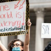 Protesters wearing masks and holding up signs at a racial justice protest in Foley Square in New York City on June 2, 2020, USA. (Photo: Ira L. Black/Corbis via Getty Images)