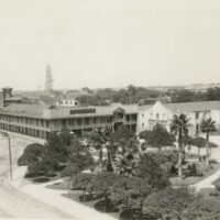 | A photograph of Alamo Plaza from approximately 1910 showing the Hugo Schmeltzer building attached to the Alamo church ADINA EMILIA DE ZAVALA PAPERS DI 10567 THE DOLPH BRISCOE CENTER FOR AMERICAN HISTORY THE UNIVERSITY OF TEXAS AT AUSTIN | MR Online