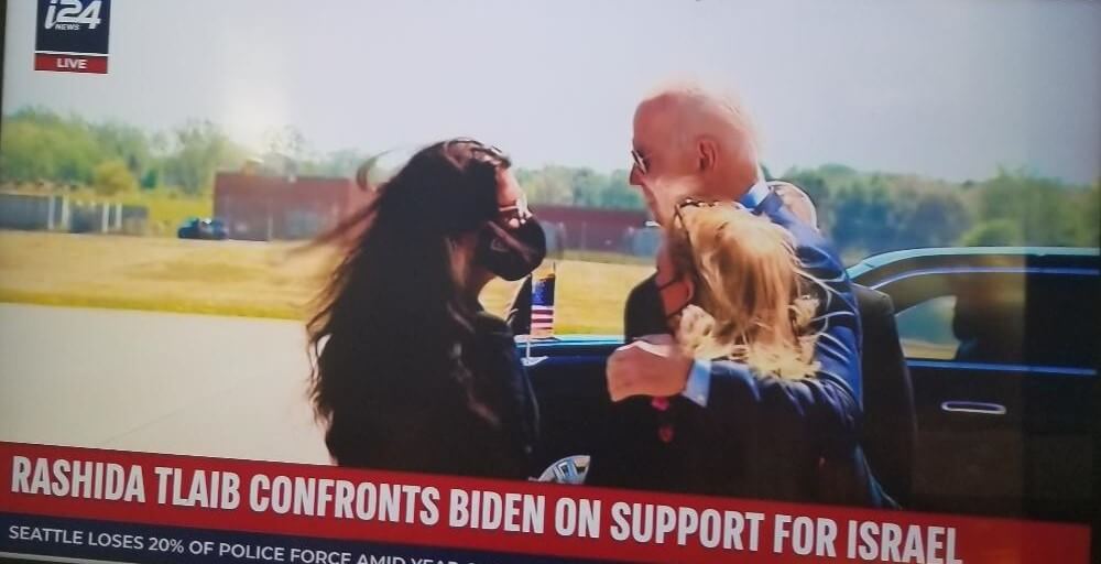 Rep. Rashida Tlaib confronts Joe Biden over the Gaza assault at the Detroit airport