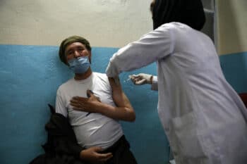 | A man receives one of 700000 Sinopharm vaccines donated by China in Kabul Afghanistan | MR Online