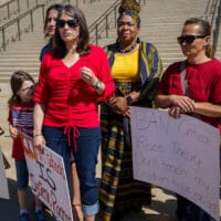 Demonstrators protest critical race theory at the State Capitol in Salt Lake City, May 2021.