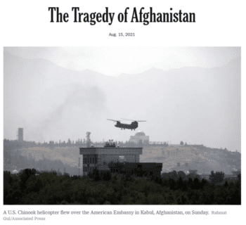 | The New York Times 81521 ran the next best thing to a photo of a helicopter taking off from the Kabul embassy roof a photo of a helicopter flying over the embassy roof | MR Online