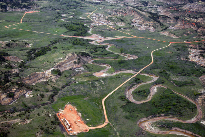  | Oil pad access roads crossing Bennet Creek three miles south of the North Unit of Theodore Roosevelt National Park | MR Online