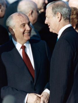 James A Baker with Mikhail Gorbachev in 1990 in Moscow