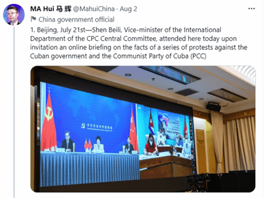 | Chinas Ambassador to Cuba tweets on Chinas position on events in Cuba | MR Online