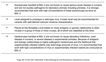 Page 307 of the CDC’s Biosafety in Microbiological and Biomedical Laboratories manual