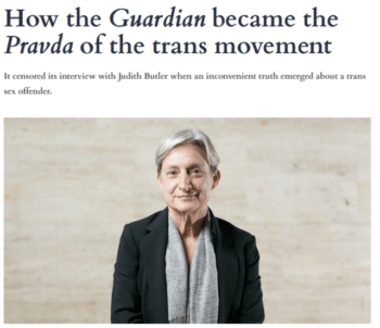 Spiked (9/9/21) claimed that the Guardian (“the Pravda” of “the modern woke movement”) had censored Butler’s interview to hide the fact that the target of the Wi Spa protest had been charged with indecent exposure—a fact that the Guardian (9/2/21) had covered prominently five days before the interview was published.