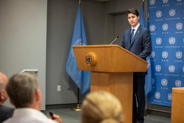 | JUSTIN TRUDEAU PRIME MINISTER OF CANADA BRIEFS PRESS ON THE SIDELINES OF THE ANNUAL GENERAL DEBATE OF THE GENERAL ASSEMBLY AT UN HEADQUARTERS IN NEW YORK CITY SEPTEMBER 26 2018 PHOTO LAURA JARRIELUN PHOTO | MR Online