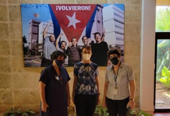 L to R Dr Miladys Limonta Fernández COVID Vaccines Coordinator Gilda Lemus Master of Sciences head of the Analytic Clinic Laboratory both of the Center of Genetic Engineering and Biotechnology Gloria La Riva center Oct12