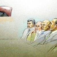 This courtroom illustration depicts the Holy Land Foundation terrorism financing trial at the federal courthouse in Dallas, Oct. 22, 2007.