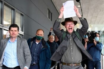 | Dutch NGO Milieudefensies director Donald Pols emerges from court victorious after winning a case against Shell in May this year The court found the company legally liable for contributing to climate change and ordered it to cut its emissions Image Piroschka van de Wouw Alamy | MR Online