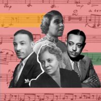 Clockwise from left: William Dawson, Marian Anderson, William Grant Still, Florence Price. Background features the score of Price’s Violin Concerto No. 2.