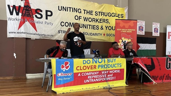 MR Online | Workers from several organizations and unions held a mass meeting at Cathedral Hall in Johannesburg to discuss a strategy for the ongoing Clover Strike and the way forward | MR Online