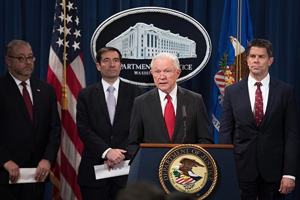 | Then Attorney General Jeff Sessions center announces the creation of a controversial Justice Department effort called the China Initiativeduring a press conference at the Justice Department in Washington DC on Nov 1 2018 | MR Online