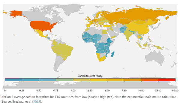 National average carbon footprints for 116 countries