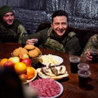 | Ukrainian President Volodymyr Zelenskyy meets with service members of the countrys armed forces at combat positions in the Donetsk region Feb 17 2022 Photo | Ukrainian Presidential Press Office via AP | MR Online