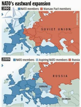 A pair of maps from Der Spiegel (11/26/09) illustrates NATO’s drive toward Russia’s borders.