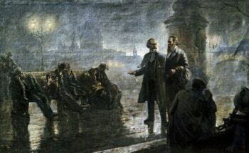‘Before the sunrise’ (Karl Marx and Friedrich Engels walking in night London) by Mikhail Dzhanashvili