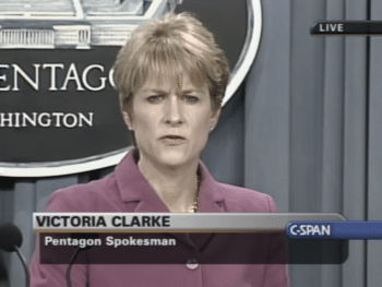 | Pentagon spokesperson Victoria Clarke C SPAN 32603 Any casualty that occurs any death that occurs is a direct result of Saddam Husseins policies | MR Online