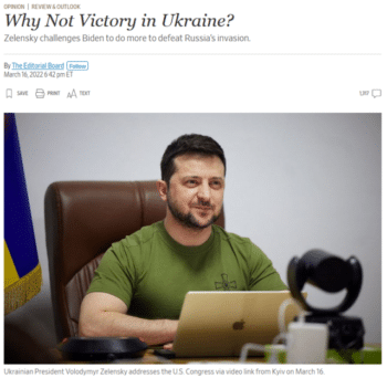 The Wall Street Journal (3/16/22) praised Volodymyr Zelenskyy’s evocation of peace activist Martin Luther King before declaring that “the US should be doing far more to arm the Ukrainians.”