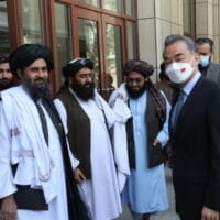 China’s State Councilor and Foreign Minister Wang Yi (R) with Acting Prime Minister of Interim Government Mullah Abdul Ghani Baradar, Acting Foreign Minister Amir Khan Muttaqi, Kabul, March 24, 2022