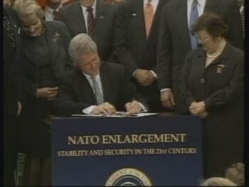 President Bill Clinton signs NATO enlargement legislation May 21 1995