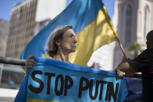 | 15 March 2022 Protesters gather outside Parliament in Cape Town in support of Ukraine and against Russias invasion calling for the government to condemn Vladimir Putins actions Photograph by Rodger Bosch AFP | MR Online