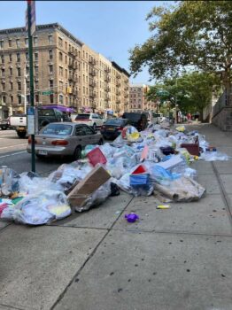 @pspnyinc Tweeted this photo on Sept. 13 with the following caption: “This was the scene at PS 161 in Harlem this am. We have given dozens of children in this school their own laptops. Our children had to walk past all this garbage to enter school. Is this the gold standard of safety?”