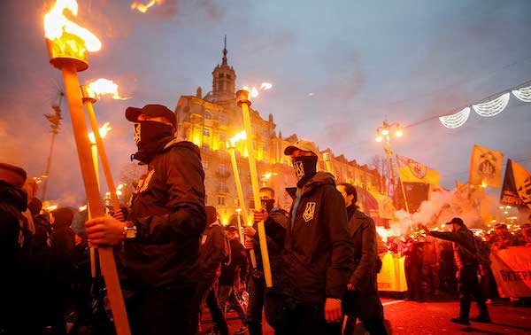 MR Online | A march of the Azov Battalian Svoboda and other farright radical groups in Kiev October 14 2017 Photo Reuters Gleb Garanich | MR Online