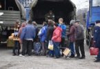 Residents of Mariupol receiving humanitarian aid from the Russian army