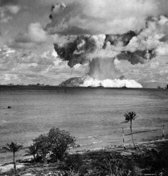 Shot Baker atomic test under Operation Crossroads, Bikini Atoll (Marshall Islands), 1946.