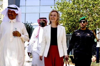 U.K. Foreign Secretary Liz Truss meeting with Saudi Energy Minister Prince Abdulazziz bin Salman in Riyahd, Oct. 20, 2021. (Simon Dawson / No 10 Downing Street)