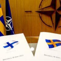 Letters of application to NATO from Finland and Sweden, presented to Secretary General Jens Stoltenberg on May 18. (NATO)