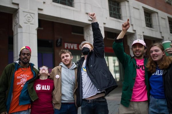 | Amazon Labor Union ALU members celebrate after the voting results to unionize Amazon warehouse on Staten Island NY on Friday April 1 2022 Image AP | MR Online