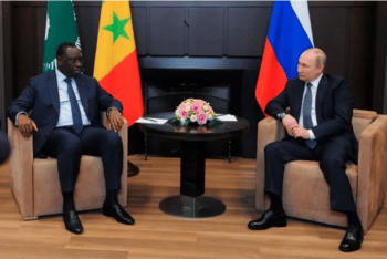 Senegal President Macky Sall and Vladimir Putin at June 3 meeting. [Source: aljazeera.com]