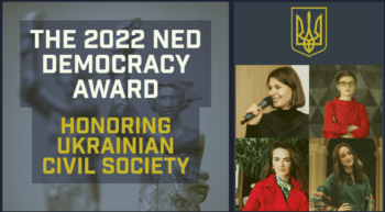 Directors of NGOs receiving 2022 NED Democracy Award. (Clockwise from top left) Daria Kaleniuk, Oleksandra Matviychuk, Nataliya Gumenyuk, Anna Bondarenko. [Source: twitter.com]