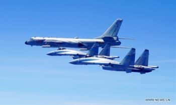 | Two Su35 fighter jets and a H6K bomber fly in formation on May 11 2018 The Peoples Liberation Army PLA air force conducted patrol training over Chinas island of TaiwanPhoto Xinhua | MR Online