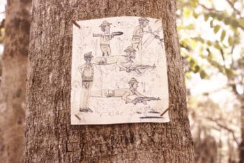 A child’s drawing made at a school in the liberated area of Candjambary, 1974. Source: Roel Coutinho, Guinea-Bissau and Senegal Photographs (1973–1974)