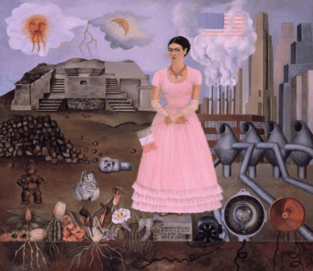 Frida Kahlo & Politics: Frida Kahlo, Self-Portrait on the Borderline Between Mexico and the United States, 1932, private collection. Frida Kahlo.