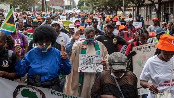 MR Online | Members and supporters of a coalition of organizations under the banner of Kopanang Africa march against xenophobia in Johannesburg in March 2022 Photo Gopolang Ledwaba | MR Online