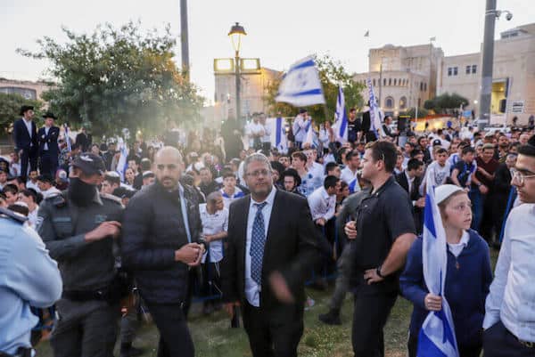 MR Online | ISRAELI FAR RIGHT LAWMAKER ITAMAR BEN GVIR TAKES PART IN A MARCH IN JERUSALEM ON APRIL 20 2022 POLICE PREVENTED HUNDREDS OF ULTRA NATIONALIST ISRAELIS FROM MARCHING AROUND PREDOMINANTLY PALESTINIAN AREAS OF JERUSALEMS OLD CITY PHOTO BY JERIES BSSIER C APA IMAGES | MR Online
