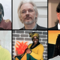 Just a few of the political prisoners in the United States (from top-left to bottom-right): Mumia Abu-Jamal, Julian Assange, Alex Saab, Leonard Peltier, Joy Powell, Veronza Bowers