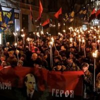 Supporters of Ukraine's far-right Svboda and Right Sector parties march on the anniversary of Stepan Bandera’s birthday in Kiev in 2015 Photo: Creative Commons