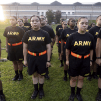 Students in an Army prep course stand at attention. (AP Photo/Sean Rayford)