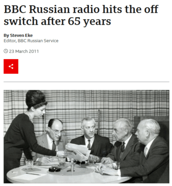 BBC (3/23/11): “Listening to the [BBC‘s] Russian Service as well as other Western broadcasters had, by the 1970s, become a ubiquitous phenomenon among the Soviet urban intelligentsia.”