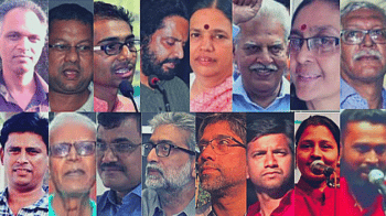 The 16 arrested in connection with the Elgar Parishad case. One of them, Father Stan Swamy, passed away in custody. Photo: The Wire.