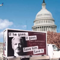 Assange billboard in front of the Capitol Building. [Source: Photo Courtesy of Randy Credico]
