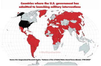 A map of countries where the United States has militarily intervened (Source: Congressional Research Service)